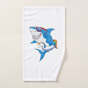 Unicorn Shark Pool Party Shirt Kids Girls Boys Fun Hand Towel