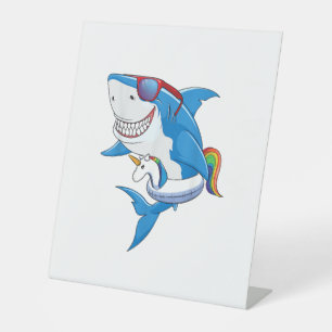Unicorn Shark Pool Party Shirt Kids Girls Boys Fun Pedestal Sign