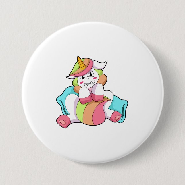 Unicorn Shy with Pillow 7.5 Cm Round Badge (Front)