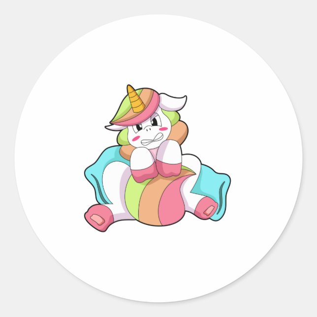 Unicorn Shy with Pillow Classic Round Sticker (Front)