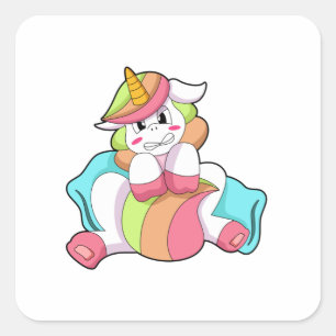 Unicorn Shy with Pillow Square Sticker