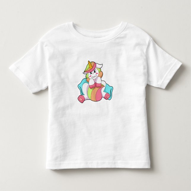 Unicorn Shy with Pillow Toddler T-Shirt (Front)