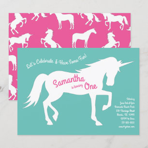 Unicorn Silhouette 1st Birthday Party Pink Girls Invitation