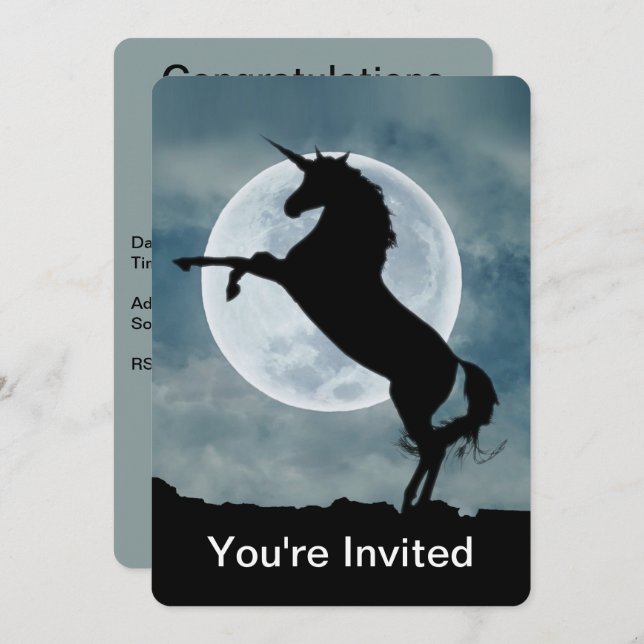 Unicorn Silhouette Full Moon Congratulations Invitation (Front/Back)