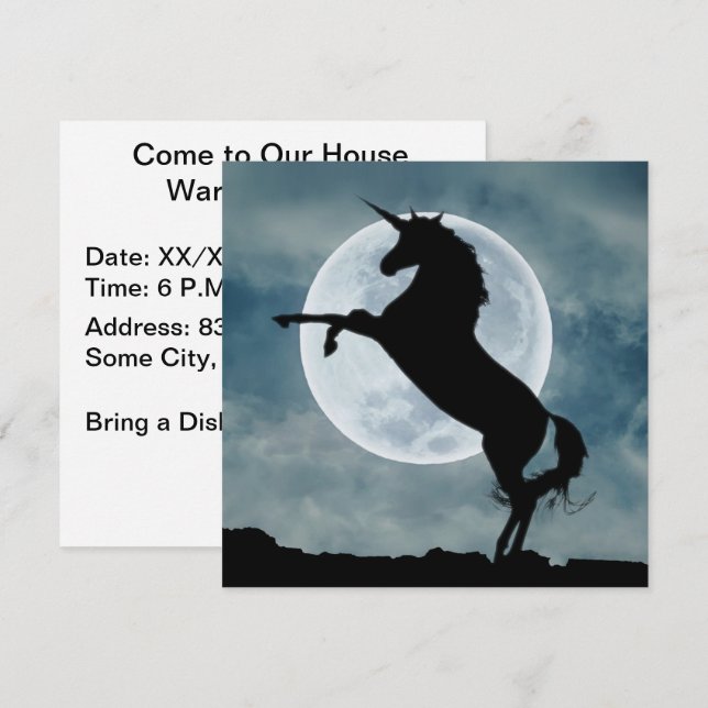 Unicorn Silhouette Full Moon House Warming Party Invitation (Front/Back)