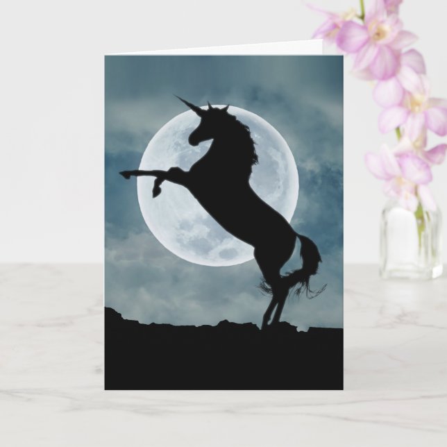 Unicorn Silhouette Full Moon Magical Quote General Card (Orchid)