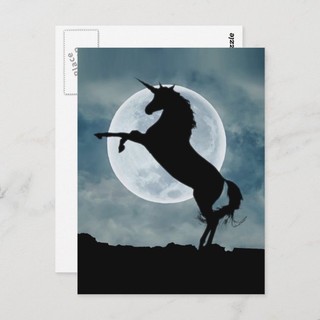 Unicorn Silhouette Full Moon Night Sky Postcard (Front/Back)