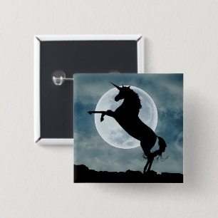 Unicorn Silhouette Full Moon Night Sky, ZKOA 15 Cm Square Badge