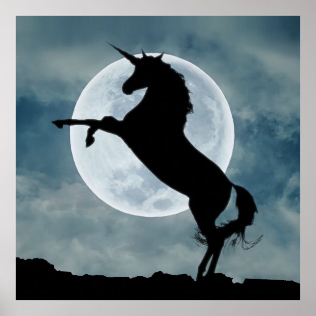 Unicorn Silhouette Full Moon Night Sky, ZKOA Poster (Front)
