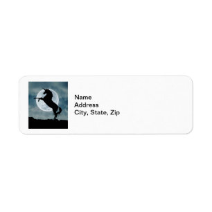 Unicorn Silhouette Full Moon Night Sky, ZKOA Return Address Label