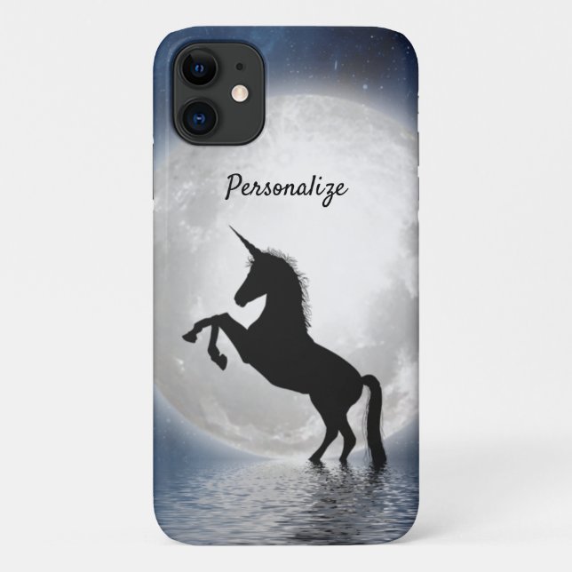 Unicorn Silhouette Full Moon on Ocean Personalise Case-Mate iPhone Case (Back)
