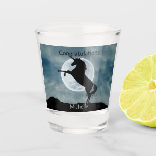Unicorn Silhouette Moon Congratulations Add Name Shot Glass