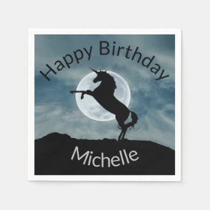 Unicorn Silhouette Moon Happy Birthday Add Name Napkin
