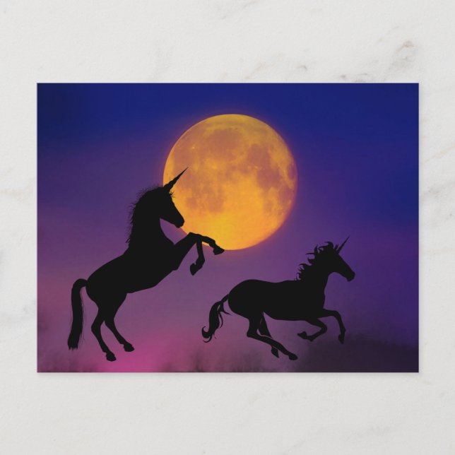 Unicorn Silhouettes Full Moon Postcard (Front)