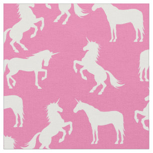 Unicorn Silhouettes Pink and White Fabric