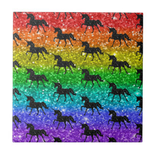 Unicorn Silhoutte Rainbow  Glitter LGBTQ Pride Ceramic Tile