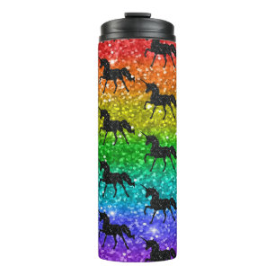 Unicorn Silhoutte Rainbow Glitter LGBTQ Pride Thermal Tumbler