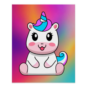 Unicorn Sitting Cartoon  Poster