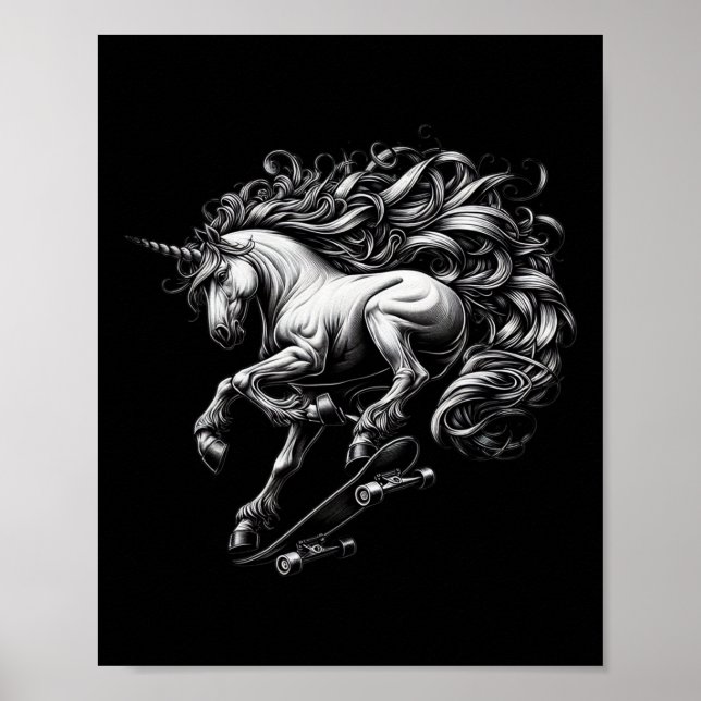 Unicorn Skateboard Mythical Creature Savage Meme F Poster (Front)