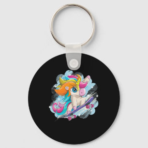 Unicorn Skateboarding Shirt Girls Women Skateboard Key Ring
