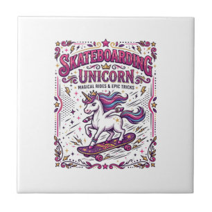 Unicorn Skateboarding Unicorn Stylish White Backgr Ceramic Tile