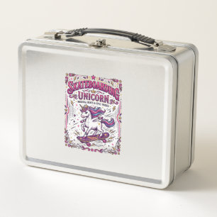 Unicorn Skateboarding Unicorn Stylish White Backgr Metal Lunch Box