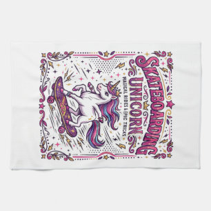 Unicorn Skateboarding Unicorn Stylish White Backgr Tea Towel