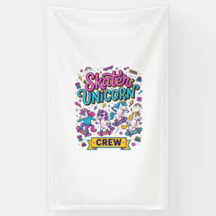 Unicorn Skater Unicorn Crew Retro Style Print on D Banner