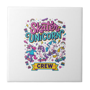 Unicorn Skater Unicorn Crew Retro Style Print on D Ceramic Tile