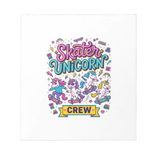 Unicorn Skater Unicorn Crew Retro Style Print on D Notepad
