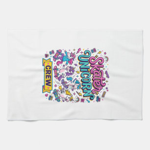Unicorn Skater Unicorn Crew Retro Style Print on D Tea Towel