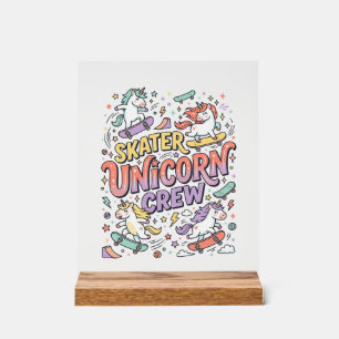 Unicorn Skater Unicorn Crew Whimsical Zazzle Desig Acrylic Sign