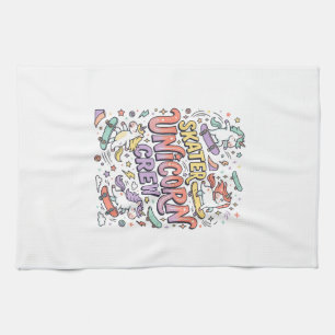 Unicorn Skater Unicorn Crew Whimsical Zazzle Desig Tea Towel