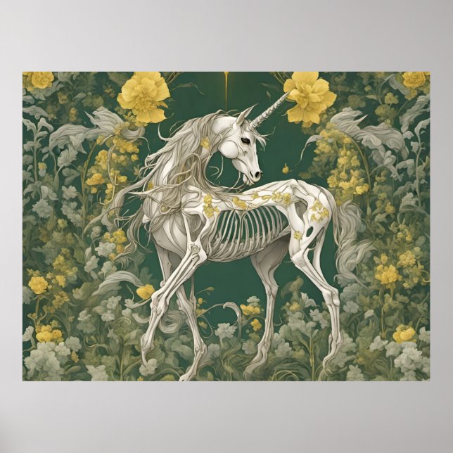 Unicorn Skeleton in the Yellow Flowers Poster (Front)