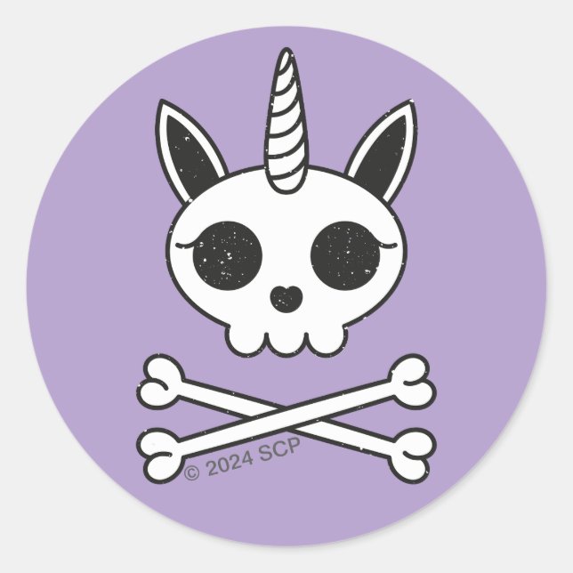 Unicorn Skull and Crossbones Classic Round Sticker (Front)