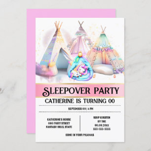 Unicorn sleeping bag teepee pink white girly sleep invitation