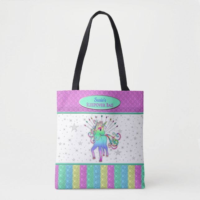 Unicorn Sleepover Bag, Name Insert Tote Bag (Front)