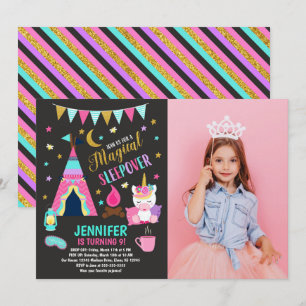 Unicorn Sleepover Party Birthday Invitation