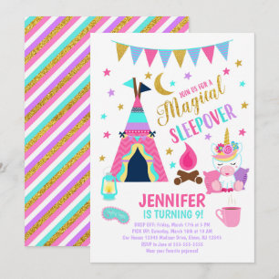 Unicorn Sleepover Party Birthday Invitation