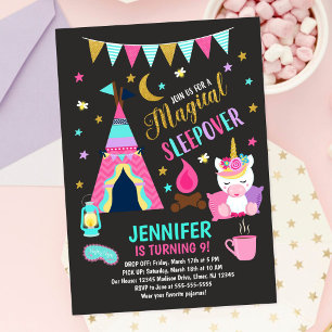 Unicorn Sleepover Party Birthday Invitation