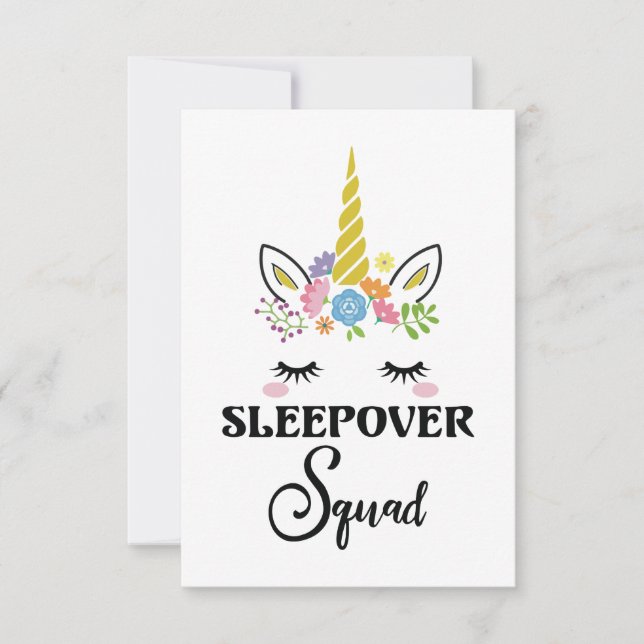 Unicorn Sleepover Squad Birthday Slumber Party Thank You Card (Front)