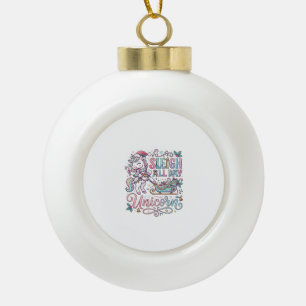 Unicorn Sleigh All Day Unicorn Adorable Sticker an Ceramic Ball Christmas Ornament