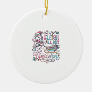 Unicorn Sleigh All Day Unicorn Adorable Sticker an Ceramic Ornament