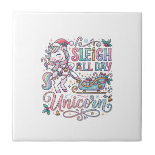Unicorn Sleigh All Day Unicorn Adorable Sticker an Ceramic Tile