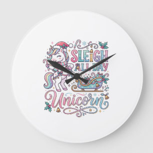 Unicorn Sleigh All Day Unicorn Adorable Sticker an Large Clock