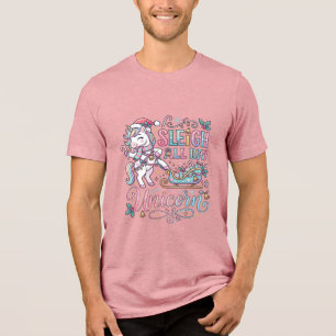 Unicorn Sleigh All Day Unicorn Adorable Sticker an Tri-Blend Shirt