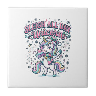 Unicorn Sleigh All Day Unicorn Charming Merch Desi Ceramic Tile