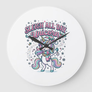 Unicorn Sleigh All Day Unicorn Charming Merch Desi Large Clock