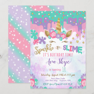 Unicorn Slime Birthday Invitation Slime Party