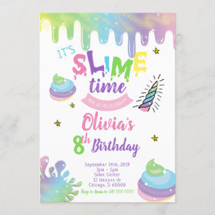Unicorn Slime Birthday Party Invitation